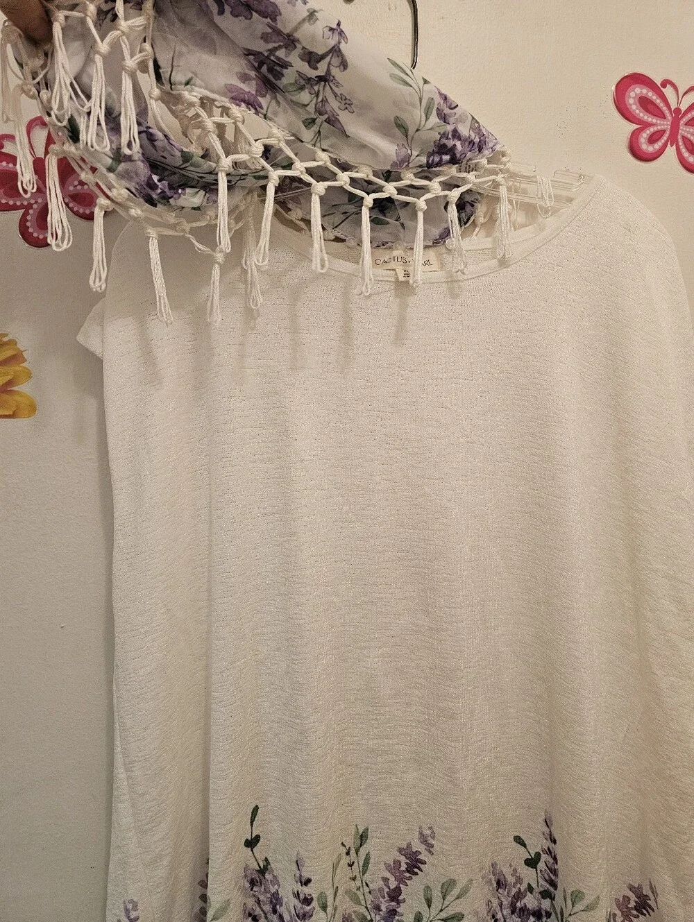 Cactus + Pearl XL Lavender Floral Top w/ Matching Fringe Infinity Scarf